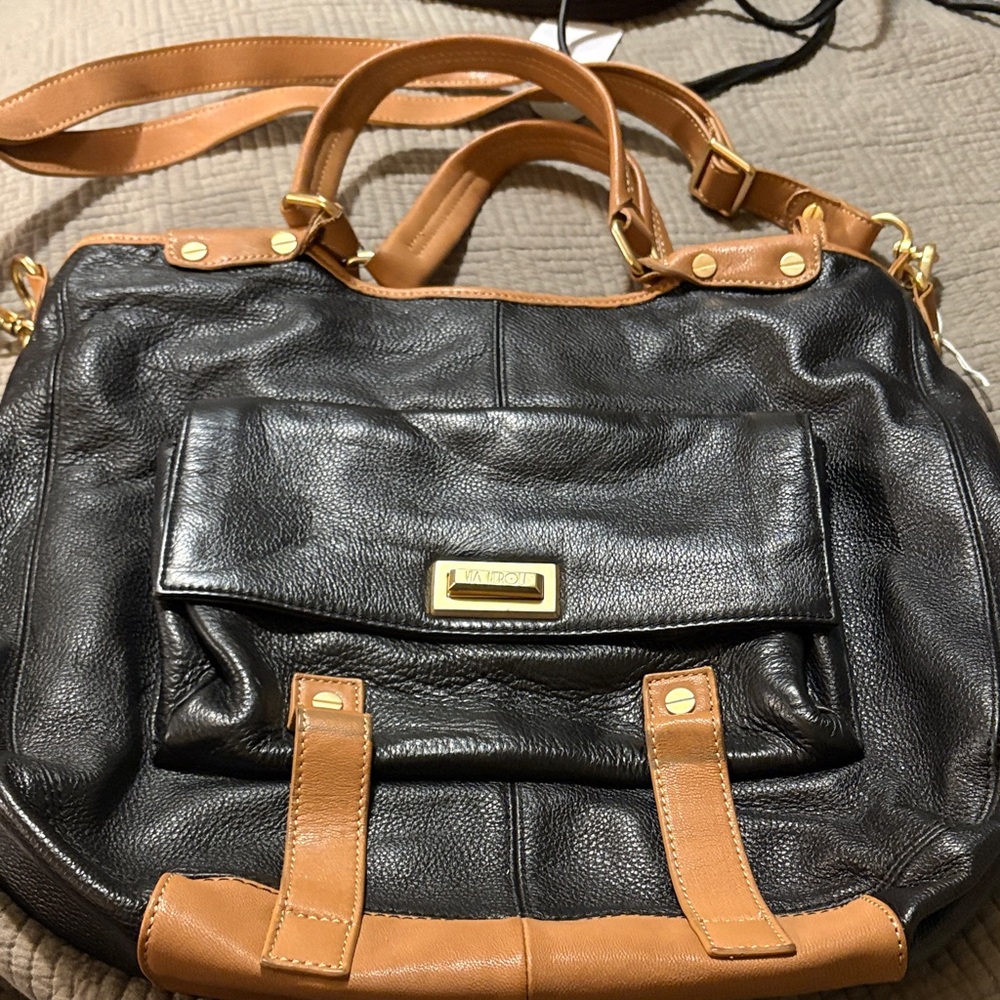 Via Neroli Handbag Leather Colorblock Black Brown